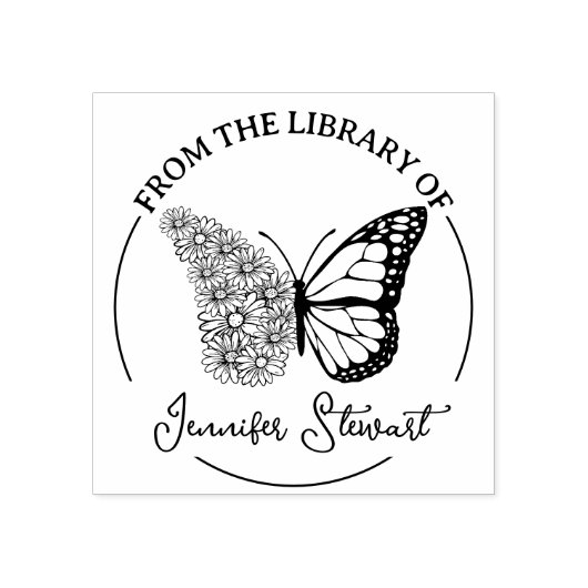 Eenvoudige Script Vlinder Bloem Bibliotheek Boek Rubberstempel (Afrduk)