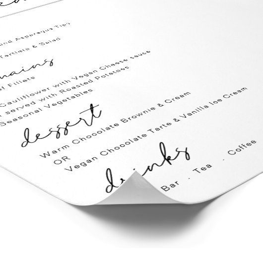 Eenvoudige script voor diner menu voor elke gelege poster (Hoek)