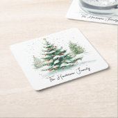 Eenvoudige Script Waterverf Kerstboom Kartonnen Onderzetters (Schuin)