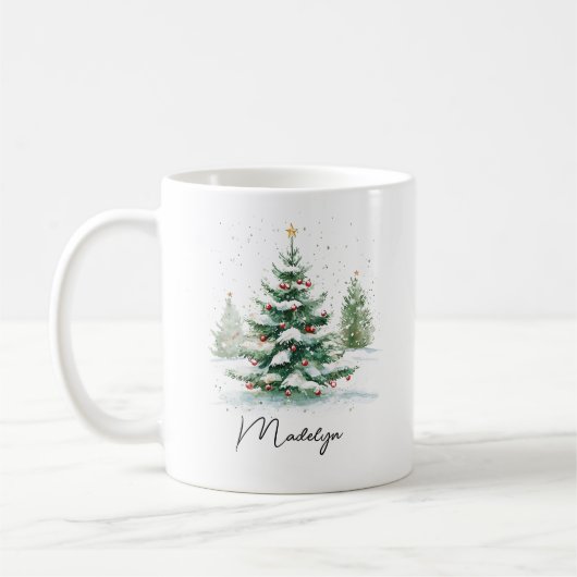 Eenvoudige Script Waterverf Kerstboom  Koffiemok (Links)