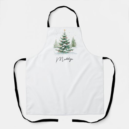 Eenvoudige Script Waterverf Kerstboom Schort (Voorkant)