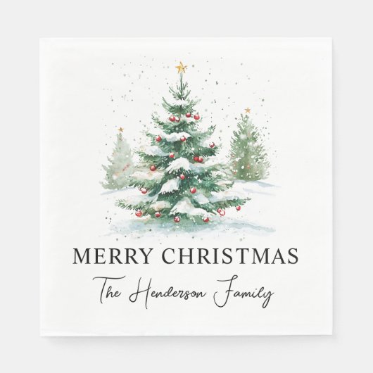 Eenvoudige Script Waterverf Kerstboom Servet (Voorkant)