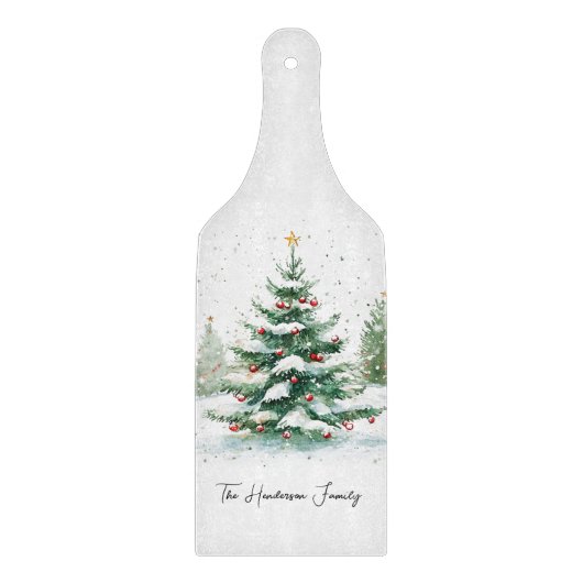 Eenvoudige Script Waterverf Kerstboom Snijplank (Voorkant)