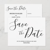 Eenvoudige Script Witte Save The Date-ansichtkaart Aankondigingskaart (Voorkant / Achterkant)