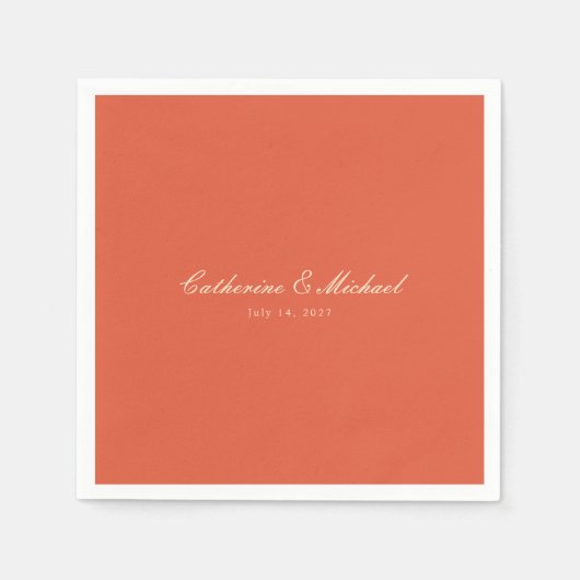 Eenvoudige Script Zonsondergang Oranje Bruiloft Servet (Voorkant)