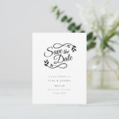 Eenvoudige Script Zwart en Wit Save the Date Briefkaart (Staand voorkant)