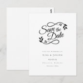 Eenvoudige Script Zwart en Wit Save the Date Briefkaart (Voorkant / Achterkant)