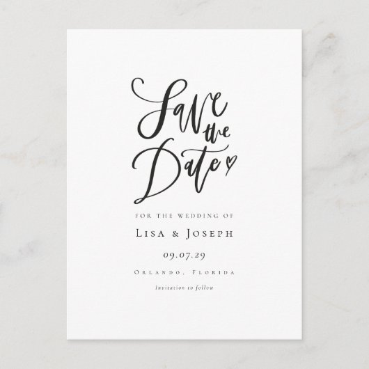 Eenvoudige Script Zwart en Wit Save the Date Briefkaart (Voorkant)