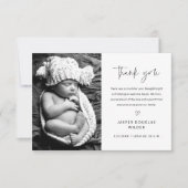 Eenvoudige Script Zwart-Wit Babyfoto Bedankkaart (Voorkant)