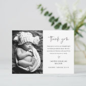 Eenvoudige Script Zwart-Wit Babyfoto Bedankkaart (Staand voorkant)