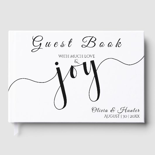 Eenvoudige, script, zwart-wit bruiloft gastenboek (Voorkant)