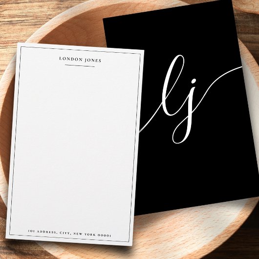 Eenvoudige script zwart-wit gepersonaliseerde brie briefpapier