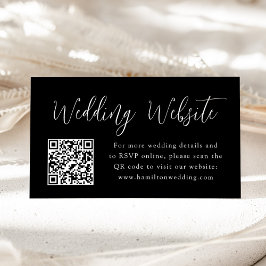Eenvoudige Script Zwarte Trouwwebsite QR-code Informatiekaartje