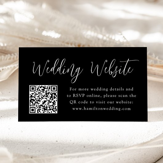 Eenvoudige Script Zwarte Trouwwebsite QR-code Informatiekaartje