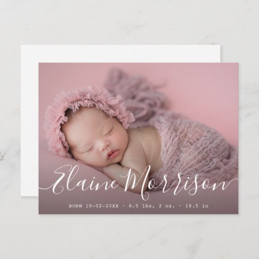 eenvoudige scriptbekendmakingskaart voor baby briefkaart (Voorkant / Achterkant)