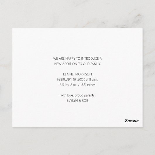 eenvoudige scriptbekendmakingskaart voor baby briefkaart (Achterkant)