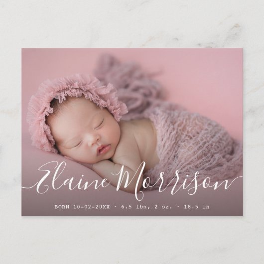 eenvoudige scriptbekendmakingskaart voor baby briefkaart (Voorkant)