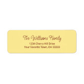 Eenvoudige scriptfamilienaam Geel retouradres Etiket (Voorkant)