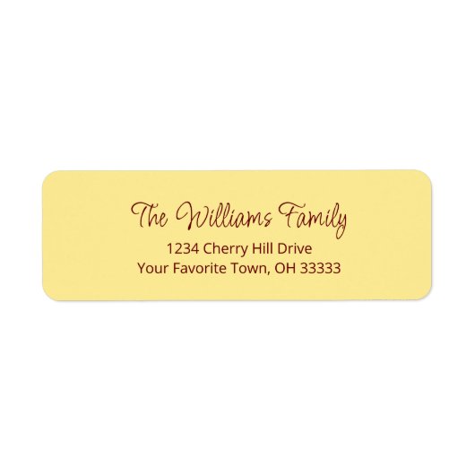 Eenvoudige scriptfamilienaam Geel retouradres Etiket (Voorkant)