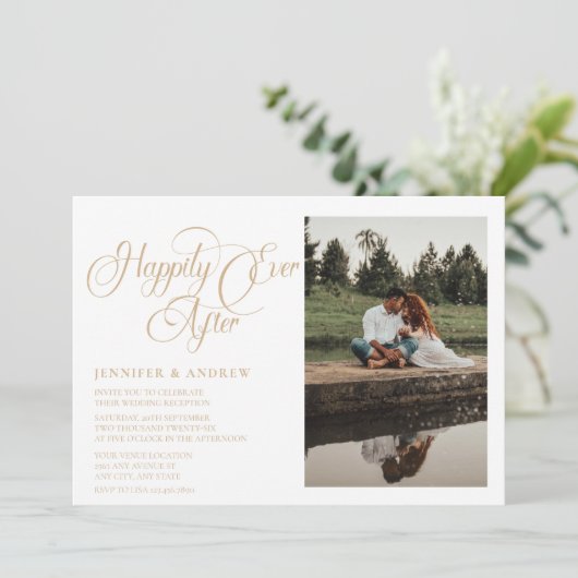 Eenvoudige scriptfoto | Ontvangst bruiloft uitnodi Kaart (Staand voorkant)