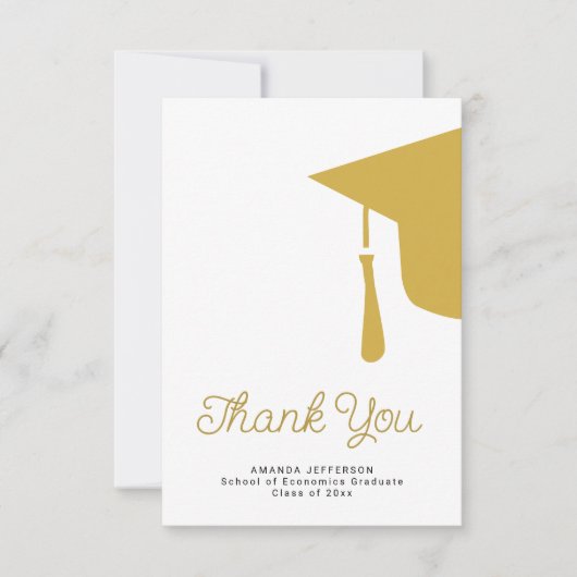 Eenvoudige scriptgraduatie-cap aangepast bedankkaart (Voorkant)