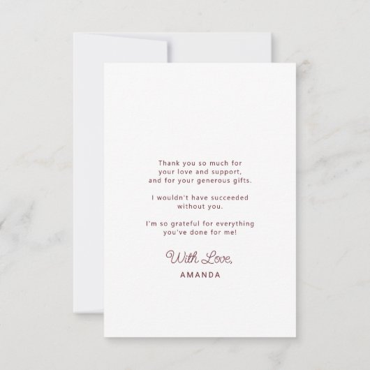 Eenvoudige scriptgraduatie-cap aangepast bedankkaart (Achterkant)