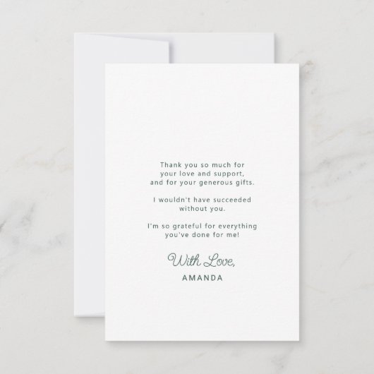 Eenvoudige scriptgraduatie-cap aangepast bedankkaart (Achterkant)