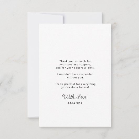 Eenvoudige scriptgraduatie-cap aangepast bedankkaart (Achterkant)