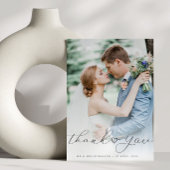 eenvoudige scriptharttrouwfoto bedankkaart