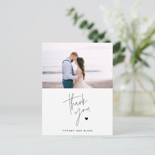 Eenvoudige scripthartweduwen Dank je foto Briefkaart (Staand voorkant)