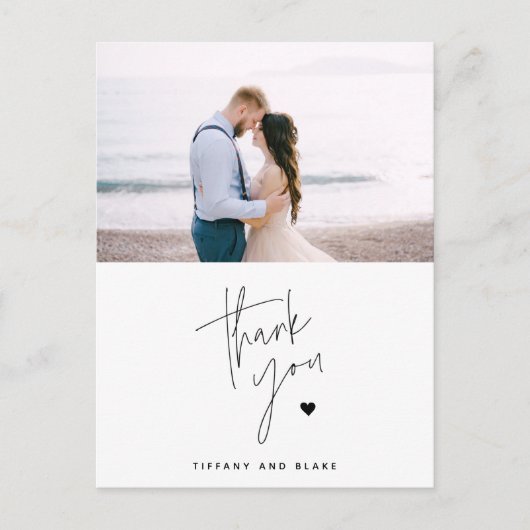 Eenvoudige scripthartweduwen Dank je foto Briefkaart (Voorkant)