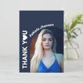 Eenvoudige scriptie marineblauwe afstudeer dank je kaart (Staand voorkant)