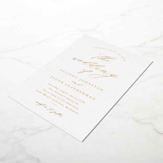 Eenvoudige scriptkalligrafie Weduwgoud Folie Uitnodiging (Gedraaid)