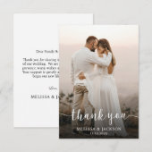 Eenvoudige scriptminimalistische bruiloft foto bedankkaart (Voorkant / Achterkant)