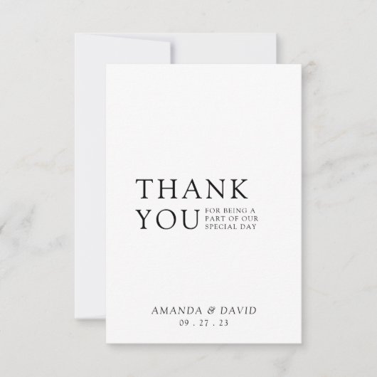 Eenvoudige scriptminimalistische bruiloft foto bedankkaart (Voorkant)