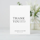 Eenvoudige scriptminimalistische bruiloft foto bedankkaart (Staand voorkant)