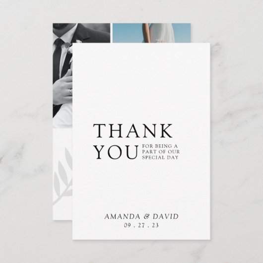 Eenvoudige scriptminimalistische bruiloft foto bedankkaart (Voorkant / Achterkant)