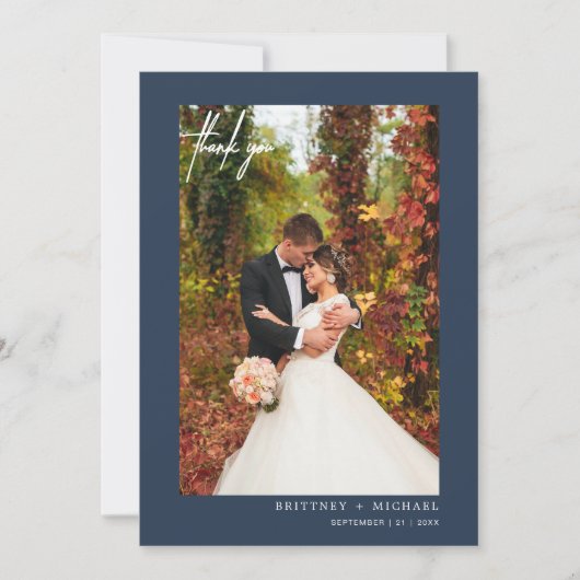 Eenvoudige scriptmosterd marine moderne foto bedan bedankkaart (Voorkant)