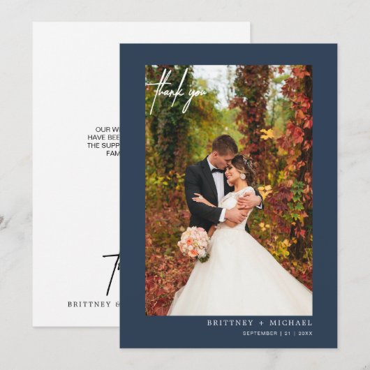 Eenvoudige scriptmosterd marine moderne foto bedan bedankkaart (Voorkant / Achterkant)