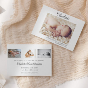 Eenvoudige scriptnaam Baby Foto geboorteaankondigi Kaart