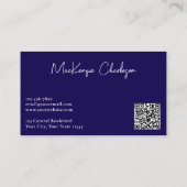 Eenvoudige scriptnaam en tekst QR-code marineblauw Visitekaartje (Achterkant)