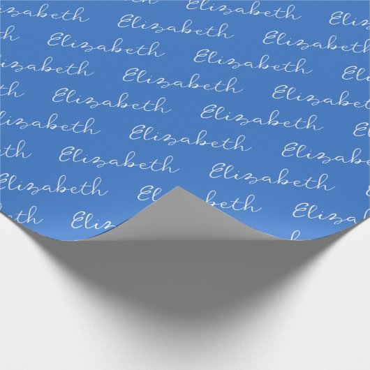 Eenvoudige scriptnaam Gepersonaliseerd Blauw Cadeaupapier (Hoek)