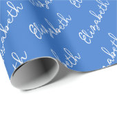 Eenvoudige scriptnaam Gepersonaliseerd Blauw Cadeaupapier (Rol Hoek)