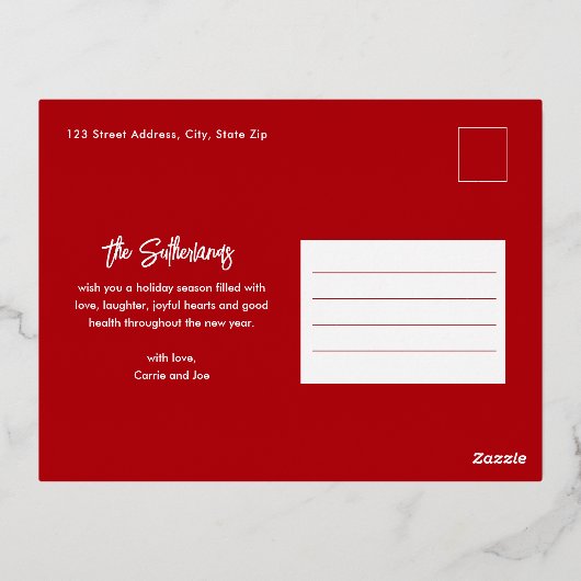 Eenvoudige scriptnaam Minimale foto met Kerstmis Folie Feestdagen Briefkaart (Achterkant)