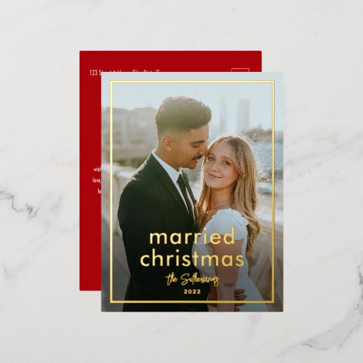 Eenvoudige scriptnaam Minimale foto met Kerstmis Folie Feestdagen Briefkaart (Voorkant / Achterkant)