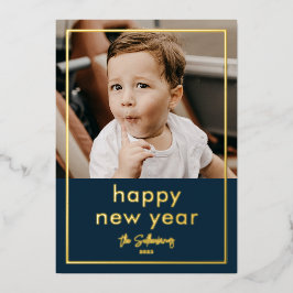 Eenvoudige scriptnaam Minimale foto nieuwjaar Folie Feestdagenkaart