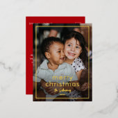 Eenvoudige scriptnaam Minimale kerstfoto Folie Feestdagen Briefkaart (Voorkant / Achterkant)