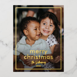 Eenvoudige scriptnaam Minimale kerstfoto Folie Feestdagen Briefkaart