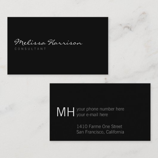 Eenvoudige scriptnaam professioneel zwart visitekaartje (Voorkant / Achterkant)