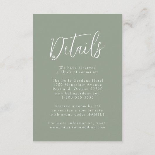 Eenvoudige scriptpagina Groene bruiloft - Gegevens Informatiekaartje (Voorkant)